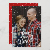 Red Joy to World Snow Custom Photo Feestdagenkaart (Voorkant / Achterkant)