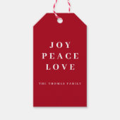 Red Joy Vrede Liefde Minimale Kerstmis Familienaam Cadeaulabel (Voorkant)