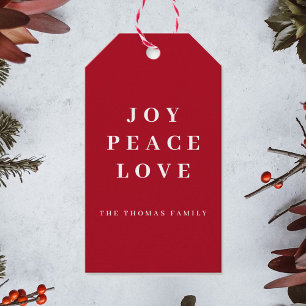 Red Joy Vrede Liefde Minimale Kerstmis Familienaam Cadeaulabel