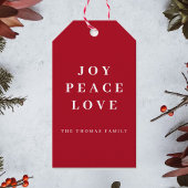 Red Joy Vrede Liefde Minimale Kerstmis Familienaam Cadeaulabel