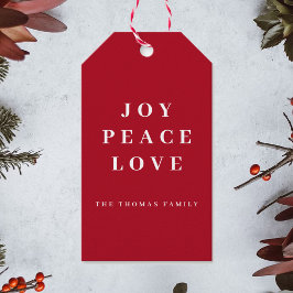 Red Joy Vrede Liefde Minimale Kerstmis Familienaam Cadeaulabel
