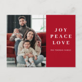 Red Joy Vrede Liefde Minimale Kerstmis Familienaam Feestdagenkaart (Voorkant)