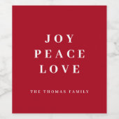 Red Joy Vrede Liefde Minimale Kerstmis Familienaam Wijn Etiket (Enkel label)
