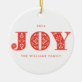 Red Joy Zweedse volkskunst met jaarnaam en foto Keramisch Ornament (Voorkant)