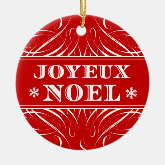 Red Joyeux Noel Elegant kerstversier Keramisch Ornament (Voorkant)