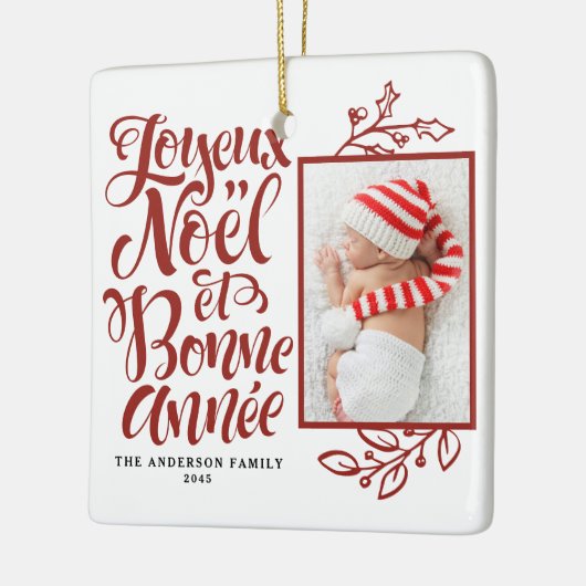 Red Joyeux Noël en Bonne Année Foto Keramisch Ornament (Links)