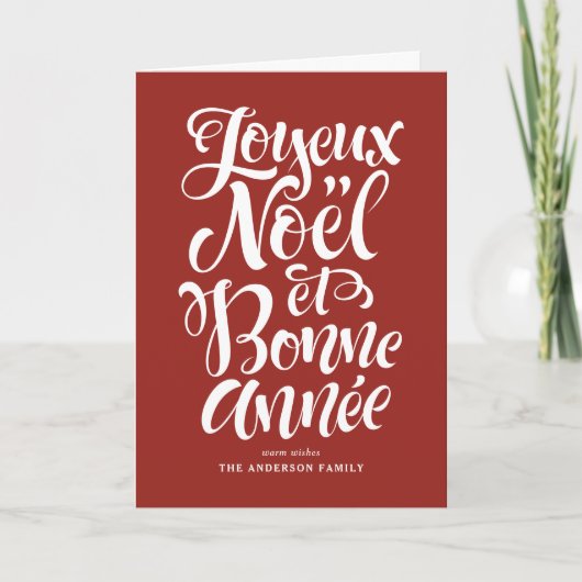 Red Joyeux Noël et Bonne Année Calligrafie Feestdagen Kaart (Voorkant)