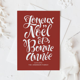Red Joyeux Noël et Bonne Année Calligrafie Feestdagenkaart
