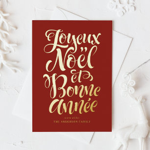 Red Joyeux Noël et Bonne Année Calligrafie Folie Feestdagen Briefkaart
