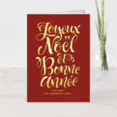 Red Joyeux Noël et Bonne Année Calligrafie Folie Feestdagenkaart (Voorkant)