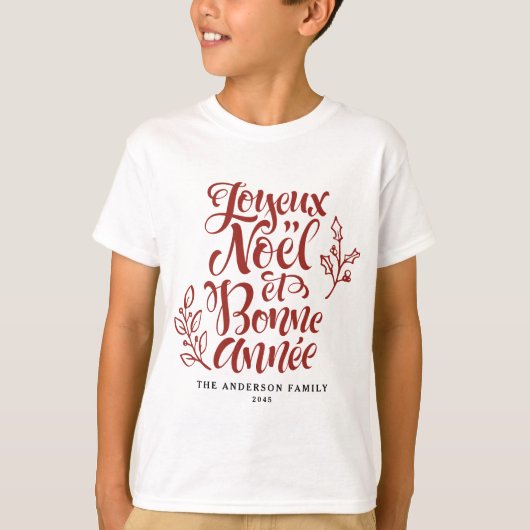 Red Joyeux Noël et Bonne Année Christmas T-shirt (Voorkant)