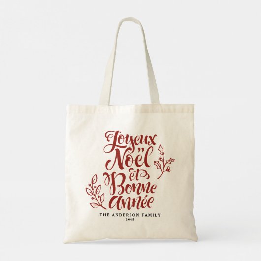 Red Joyeux Noël et Bonne Année Modern Script Tote Bag (Achterkant)