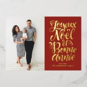 Red Joyeux Noël et Bonne Année Script Foto Folie Feestdagenkaart (Voorkant)