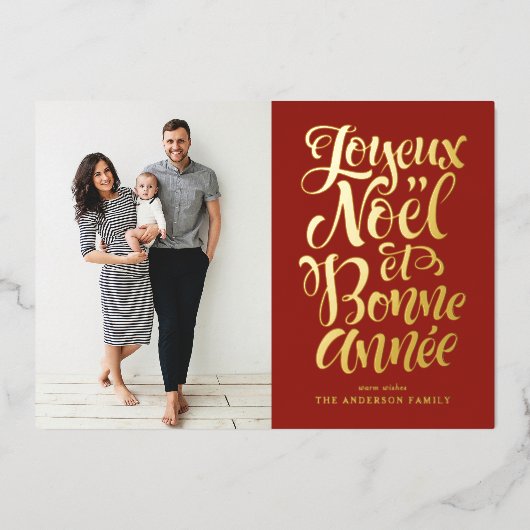 Red Joyeux Noël et Bonne Année Script Foto Folie Feestdagenkaart (Voorkant)