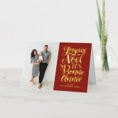 Red Joyeux Noël et Bonne Année Script Foto Folie Feestdagenkaart (Voorkant)