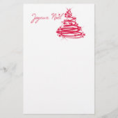 Red Joyeux Noël met kerstboom Briefpapier (Voorkant)