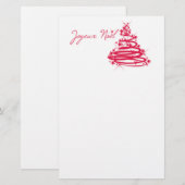 Red Joyeux Noël met kerstboom Briefpapier (Voorkant / Achterkant)