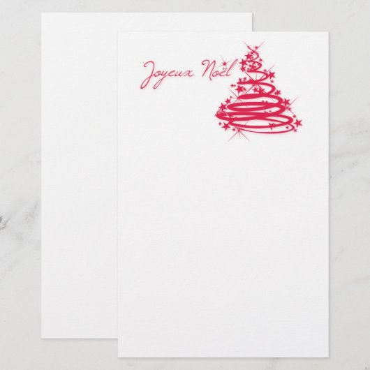 Red Joyeux Noël met kerstboom Briefpapier (Voorkant / Achterkant)