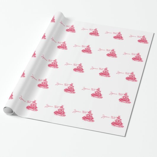 Red Joyeux Noël met kerstboom Cadeaupapier (Uitgerold)