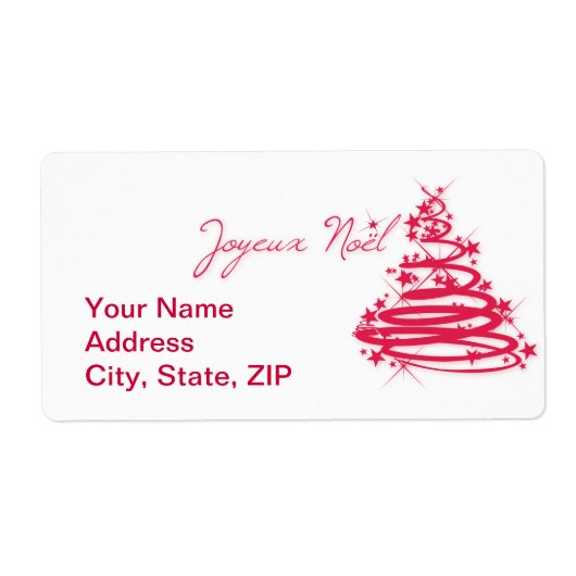 Red Joyeux Noël met kerstboom Etiket (Voorkant)