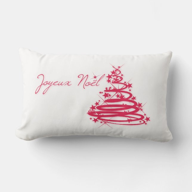 Red Joyeux Noël met kerstboom Kussen (Voorkant)