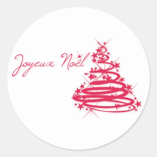 Red Joyeux Noël met kerstboom Ronde Sticker (Voorkant)