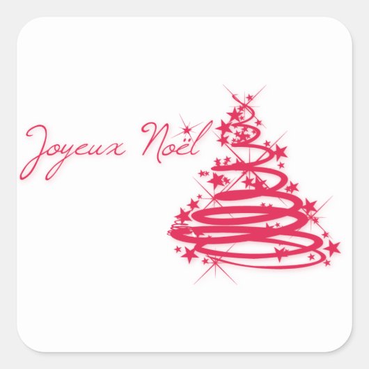 Red Joyeux Noël met kerstboom Vierkante Sticker (Voorkant)
