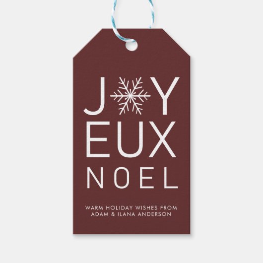 Red Joyeux Noel Minimalist Holiday Gift Labels Cadeaulabel (Voorkant)