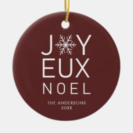 Red Joyeux Noel Modern Typography Holiday Keramisch Ornament