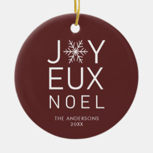 Red Joyeux Noel Modern Typography Holiday Keramisch Ornament