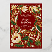 Red Joyful Holiday Folk Illustratie Folie Feestdagenkaart (Voorkant)