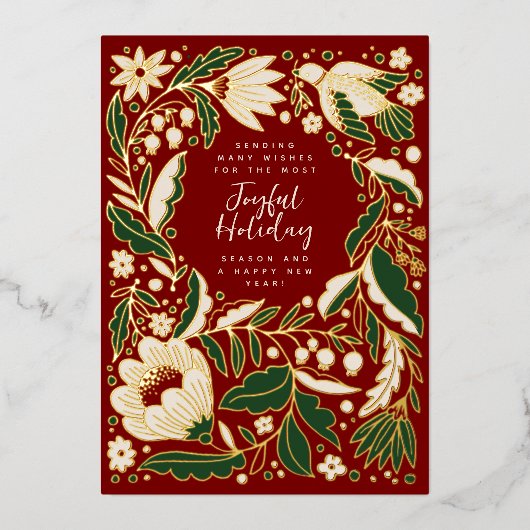 Red Joyful Holiday Folk Illustratie Folie Feestdagenkaart (Voorkant)