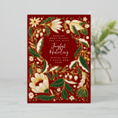 Red Joyful Holiday Folk Illustratie Folie Feestdagenkaart (Staand Voorkant)