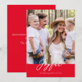 Red Joyful-serie Kerstmis geronde Feestdagenkaart (Voorkant / Achterkant)