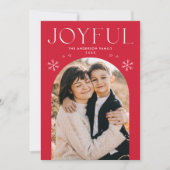 Red Joyful Snowflake Foto Feestdagenkaart (Voorkant)