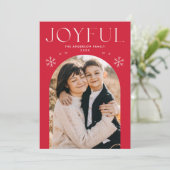 Red Joyful Snowflake Foto Feestdagenkaart (Staand voorkant)