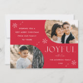 Red Joyful Snowflake Horizontale Arch Lijst 2 Foto Feestdagenkaart (Voorkant)