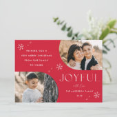 Red Joyful Snowflake Horizontale Arch Lijst 2 Foto Feestdagenkaart (Staand voorkant)