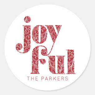  Red Joyful typografie kerst/feestdag Ronde Sticker