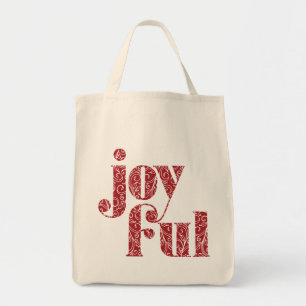 Red Joyful typografie kerst/feestdag Tote Bag