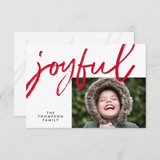 Red Joyful typografie Moderne kerstfoto Kaart (Voorkant / Achterkant)