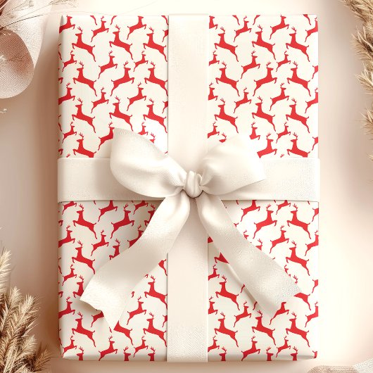 Red Jumping Deer Kerstmis Cadeaupapier