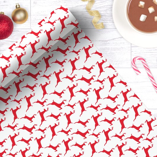 Red Jumping Deer Kerstmis Cadeaupapier