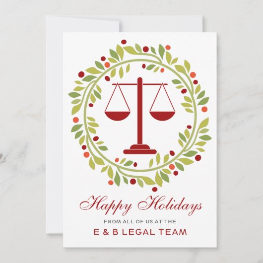 Red Justice Scale Holly Wreatlaw Firm Feestdagenkaart (Voorkant)