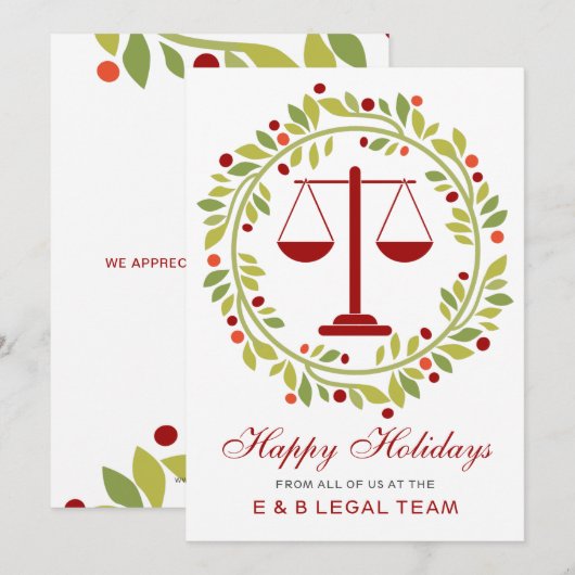 Red Justice Scale Holly Wreatlaw Firm Feestdagenkaart (Voorkant / Achterkant)