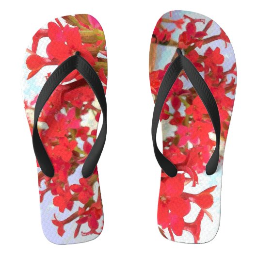 Red Kalanchoe Flowers Teenslippers (Voetbed)