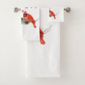 Red Kardinaal Bird Holly Berry Kerstmis Bad Handdoek (Insitu)