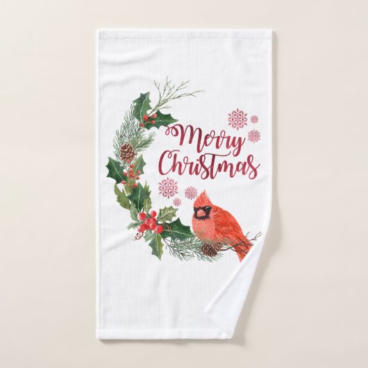 Red Kardinaal Bird Holly Berry Kerstmis Bad Handdoek (Handdoek)