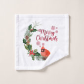 Red Kardinaal Bird Holly Berry Kerstmis Bad Handdoek (Wasdoekje)