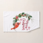 Red Kardinaal Bird Holly Berry Kerstmis Bad Handdoek (Handdoek)